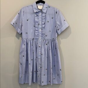 Kate Spade Blue Ruffled Midi Dress with Cuffed Sleeves